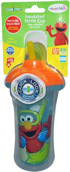 兒童健康，兒童食品，廚具，杯碟碗 - Munchkin, Sesame Street, Insulated Straw Cup, 9 oz (266 ml)