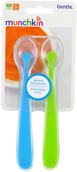 兒童健康，兒童食品，廚具，餐具勺子叉子 - Munchkin, Silicone Spoons, 4+ Months, 2 Pack