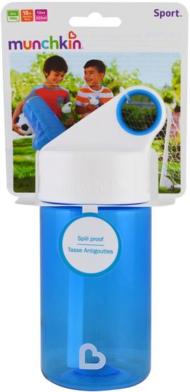 兒童健康，兒童食品 - Munchkin, Sport, Kids Reusable Bottle, 18+ Months, Blue, 12 oz (355 ml)