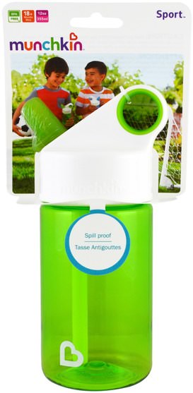 兒童健康，兒童食品 - Munchkin, Sport, Kids Reusable Bottle, 18+ Months, Green, 12 oz (355 ml)