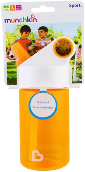 兒童健康，兒童食品 - Munchkin, Sport, Kids Reusable Bottle, 18+ Months, Orange, 12 oz (355 ml)