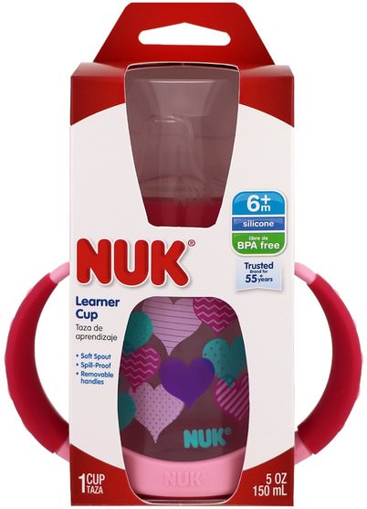兒童健康，兒童食品 - NUK, Learner Cup, 6+ Months, Hearts, 1 Cup, 5 oz (150 ml)