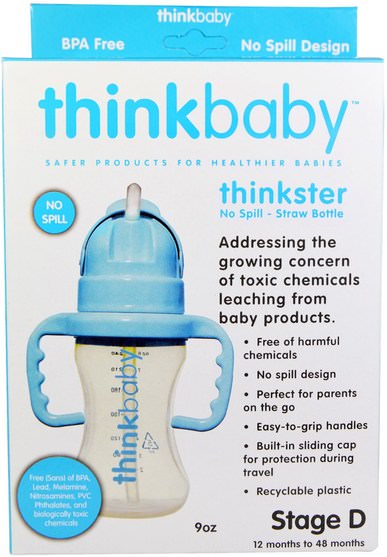兒童健康，兒童食品，thinkbaby類別 - Think, Thinkbaby, Thinkster Straw Bottle, Stage D, Blue, 9 oz