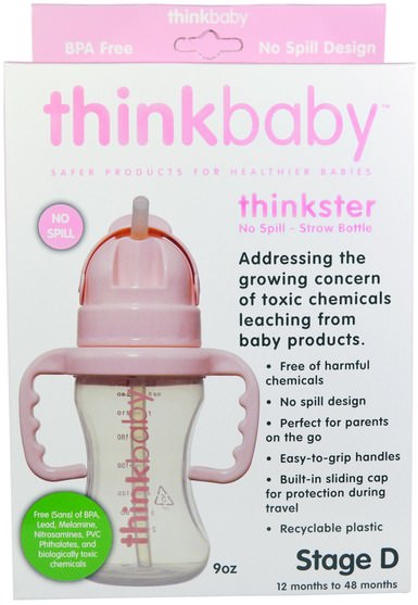 兒童健康，兒童食品，thinkbaby類別 - Think, Thinkbaby, Thinkster Straw Bottle, Stage D, Pink, 9 oz