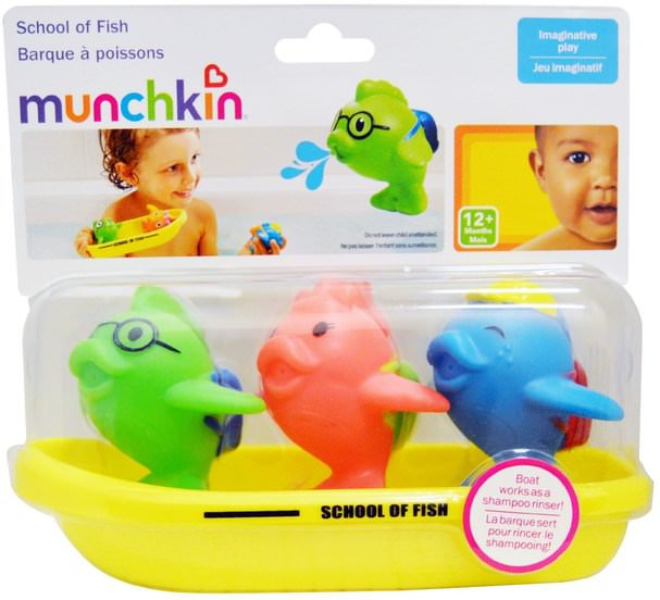 兒童健康，兒童玩具，洗澡玩具 - Munchkin, School of Fish, 3 Fish & Boat Kit