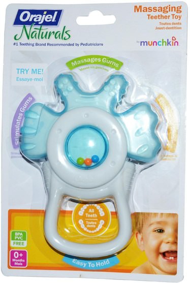 兒童健康，兒童玩具，出牙玩具，嬰兒出牙 - Munchkin, Orajel Naturals, Massaging Teether Toy, 0+ Months