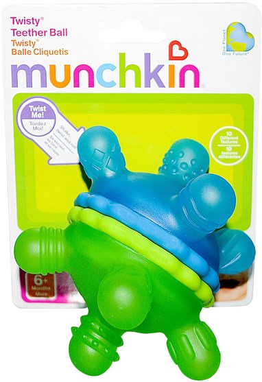 兒童健康，兒童玩具，出牙玩具，嬰兒出牙 - Munchkin, Twisty Teether Ball, 6+ Months