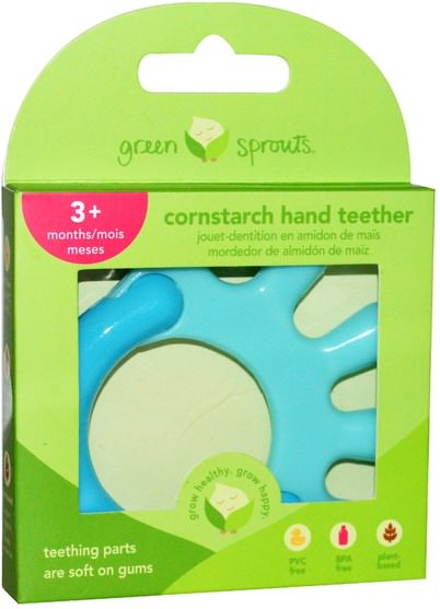 兒童健康，兒童玩具，出牙玩具 - iPlay Green Sprouts, Cornstarch Hand Teether, Blue, 1 Teether