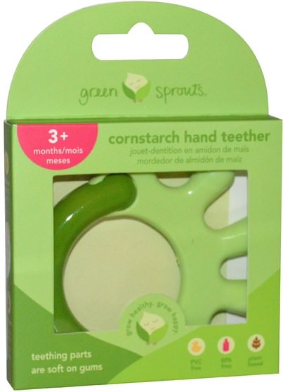 兒童健康，兒童玩具，出牙玩具 - iPlay Green Sprouts, Cornstarch Hand Teether, Green, 1 Teether