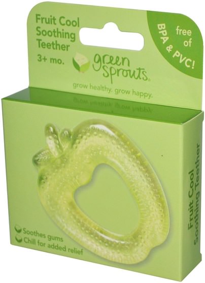 兒童健康，兒童玩具，出牙玩具 - iPlay Green Sprouts, Fruit Cool Soothing Teether, Green Apple, 3+ Months