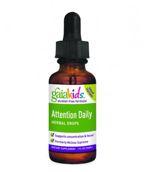 兒童健康，補充兒童，兒童草藥 - Gaia Herbs, Kids, Attention Daily Herbal Drops, Alcohol-Free Formula, 1 fl oz (30 ml)