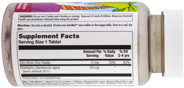 兒童健康，補充兒童，礦物質，鋅 - KAL, Zinc Elderberry ActivMelt, Mixed Berries, 90 Micro Tablets
