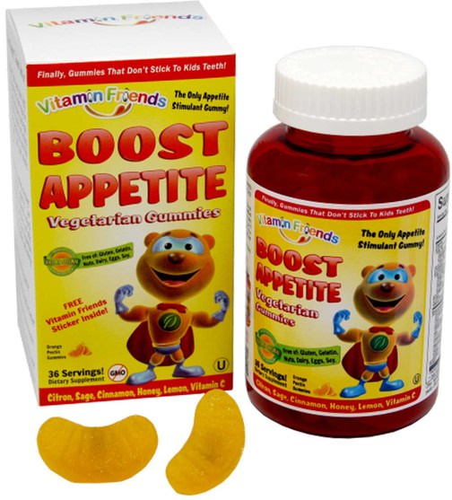 兒童健康，補充兒童 - Vitamin Friends, Boost Appetite Vegetarian Gummies, 36 Orange Pectin Gummies