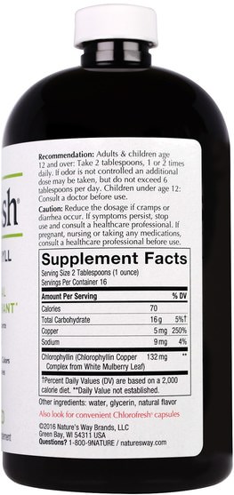 健康 - Natures Way, Chlorofresh, Liquid Chlorophyll, Mint Flavored, 16 fl oz (473.2 ml)