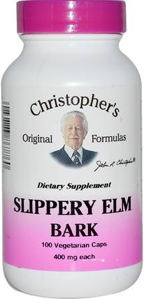 Slippery Elm Bark, 400 mg, 100 Veggie Caps by Christophers Original Formulas, 草藥，滑榆樹 HK 香港