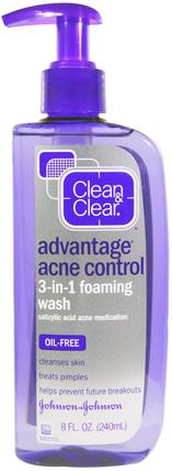 Advanced Acne Control 3-in-1 Foaming Wash, 8 fl oz (240 ml) by Clean & Clear, 美容，面部護理，面部清潔劑，健康，粉刺，皮膚類型的痤瘡皮膚 HK 香港