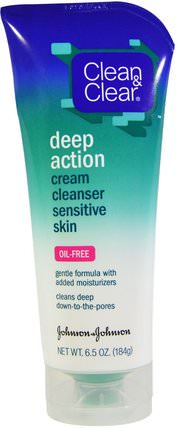 Deep Action Cream Cleanser Sensitive Skin, 6.5 oz (184 g) by Clean & Clear, 美容，面部護理，潔面乳，皮膚型酒渣鼻，敏感肌膚 HK 香港