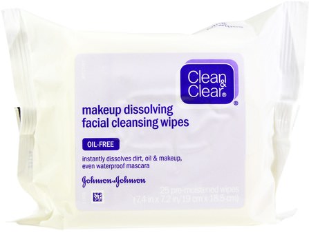 Makeup Dissolving Facial Cleansing Wipes, 25 Pre-Moistened Wipes by Clean & Clear, 洗澡，美容，卸妝，面部護理，面部濕巾 HK 香港