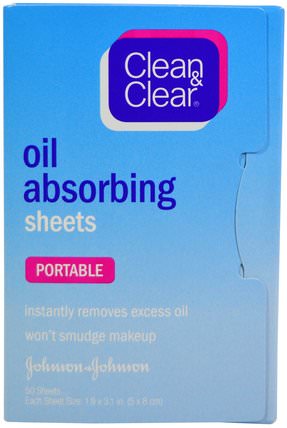Oil Absorbing Sheets, Portable, 50 Sheets by Clean & Clear, 美容，面部護理，皮膚類型組合到油性皮膚，面部濕巾 HK 香港