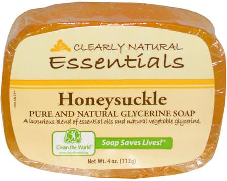 Essentials, Pure and Natural Glycerine Soap, Honeysuckle, 4 oz (113 g) by Clearly Natural, 洗澡，美容，肥皂 HK 香港