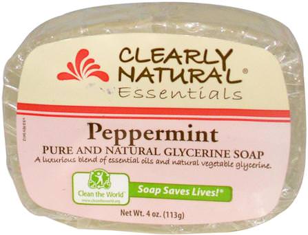 Essentials, Pure and Natural Glycerine Soap, Peppermint, 4 oz (113 g) by Clearly Natural, 洗澡，美容，肥皂 HK 香港