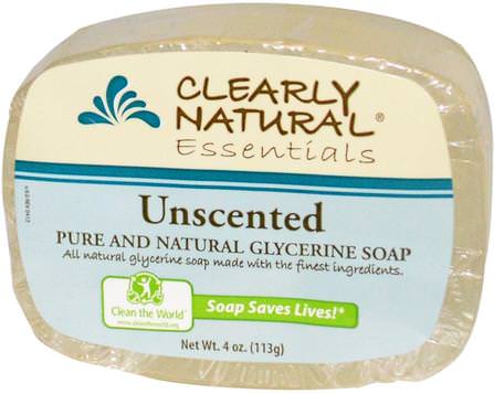 Essentials, Pure and Natural Glycerine Soap, Unscented, 4 oz (113 g) by Clearly Natural, 洗澡，美容，肥皂 HK 香港