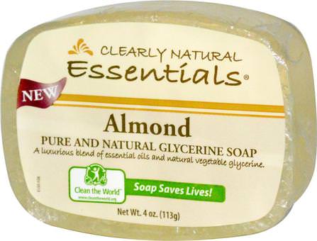 Essentials, Pure and Natural Glycerine Soap, Almond, 4 oz (113 g) by Clearly Natural, 洗澡，美容，肥皂 HK 香港