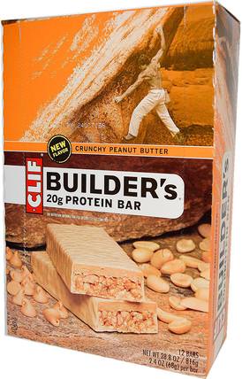 Builders Protein Bar, Crunchy Peanut Butter, 12 Bars, 2.4 oz (68 g) Each by Clif Bar, 運動，蛋白質棒 HK 香港