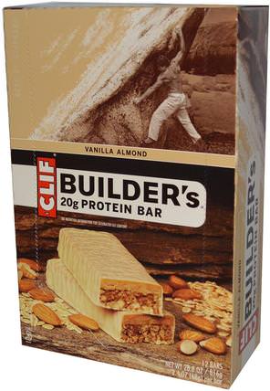 Builders Protein Bar, Vanilla Almond, 12 Bars, 2.4 oz (68 g) Per Bar by Clif Bar, 運動，蛋白質棒 HK 香港