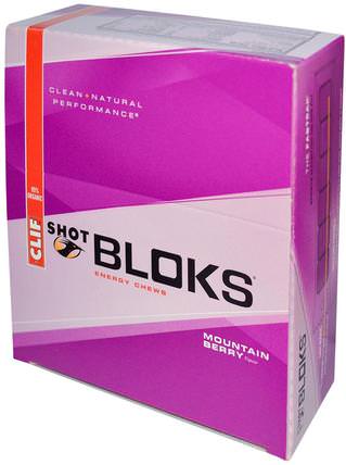 Shot Bloks Energy Chews, Mountain Berry, 18 Packets, 2.1 oz (60 g) Each by Clif Bar, 運動，電解質飲料補水 HK 香港