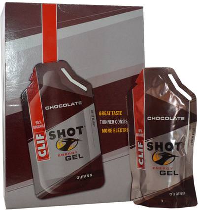 Shot Energy Gel, Chocolate, 24 Packets, 1.2 oz (34 g) Each by Clif Bar, 運動，電解質飲料補水 HK 香港