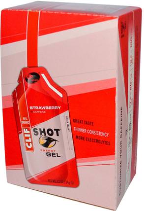 Shot Energy Gel, Strawberry + Caffeine, 24 Packets, 1.2 oz (34 g) Each by Clif Bar, 運動，電解質飲料補水 HK 香港