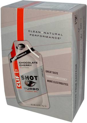 Shot Turbo Energy Gel, Chocolate Cherry + Caffeine, 24 Packets, 1.2 oz (34 g) Each by Clif Bar, 運動，電解質飲料補水 HK 香港