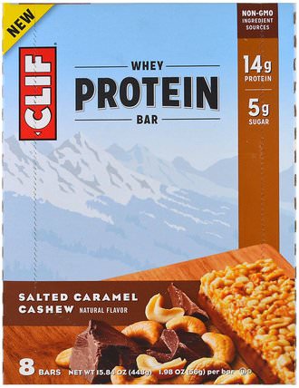 Whey Protein Bar, Salted Caramel Cashew, 8 Bars, 1.98 (56 g) Each by Clif Bar, 補品，運動，蛋白質棒 HK 香港