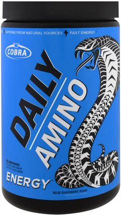 Daily Amino, Energy, Blue Raspberry Rush, 9.0 oz (255 g) by Cobra Labs, 運動，補品，bcaa（支鏈氨基酸） HK 香港