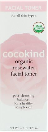 Organic Rosewater Facial Toner, For All Skin Types, 4 fl oz (120 ml) by Cocokind, 美容，面部調色劑 HK 香港