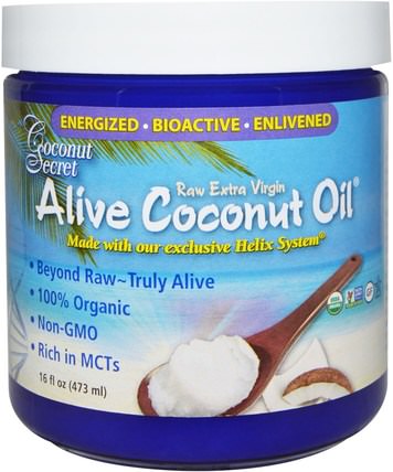 Organic Alive Coconut Oil, Raw Extra Virgin, 16 fl oz (473 ml) by Coconut Secret, 食物，酮友好，椰子油 HK 香港