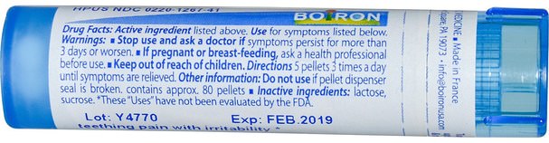 感冒和流感，孩子們 - Boiron, Single Remedies, Chamomilla, 30C, Approx 80 Pellets