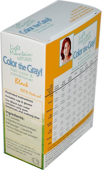 健康 - Light Mountain, Color the Gray! Natural Hair Color & Conditioner, Black, 7 oz (198 g)