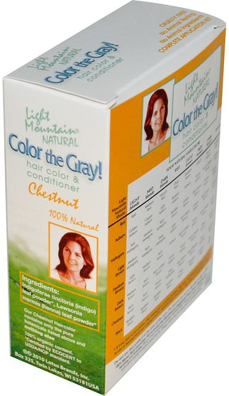 健康 - Light Mountain, Color the Gray!, Natural Hair Color & Conditioner, Chestnut, 7 oz (198 g)