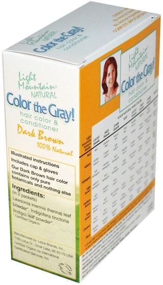 健康 - Light Mountain, Color the Gray!, Natural Hair Color & Conditioner, Dark Brown, 7 oz (197 gm)