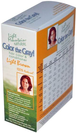 健康 - Light Mountain, Color the Gray!, Natural Hair Color & Conditioner, Light Brown, 7 oz (197 g)