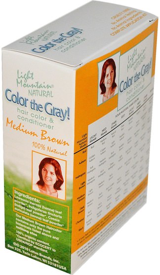 健康 - Light Mountain, Color the Gray! Natural Hair Color & Conditioner, Medium Brown, 7 oz (198 g)