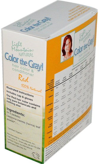 健康 - Light Mountain, Color The Gray! Natural Hair Color & Conditioner, Red, 7 oz (198 g)