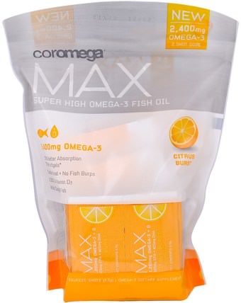 Max, Super High Omega-3 Fish Oil, Citrus Burst, 60 Squeeze Shots, (2.5 g) Each by Coromega, 補充劑，efa omega 3 6 9（epa dha），dha，epa，魚油 HK 香港