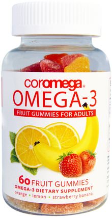 Omega-3, Fruit Gummies for Adults, Orange, Lemon, Strawberry Banana, 60 Fruit Gummies by Coromega, 補充劑，efa omega 3 6 9（epa dha），dha，epa HK 香港