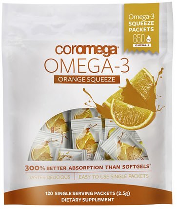 Omega-3, Orange Squeeze, 120 Packets, (2.5 g) Each by Coromega, 補充劑，efa omega 3 6 9（epa dha），魚油 HK 香港