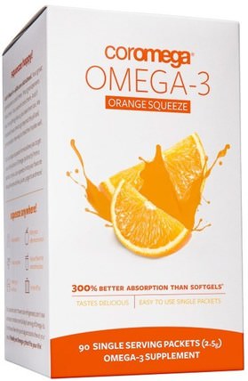Omega-3 Orange Squeeze, 90 Packets, 2.5 g Each by Coromega, 補充劑，efa omega 3 6 9（epa dha），魚油 HK 香港