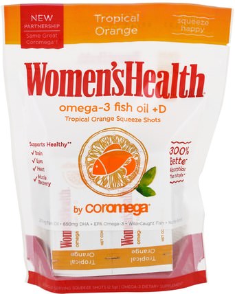 Womens Health, Omega-3 Fish Oil + D, Tropical Orange, 30 Packets, 2.5 g Each by Coromega, 補充劑，efa omega 3 6 9（epa dha），dha，epa，魚油 HK 香港