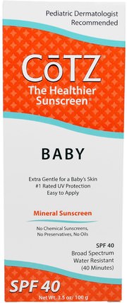 Baby, Mineral Sunscreen, SPF 40, 3.5 oz (100 g) by Cotz, 洗澡，美容，防曬霜，spf 30-45，兒童和嬰兒防曬霜 HK 香港